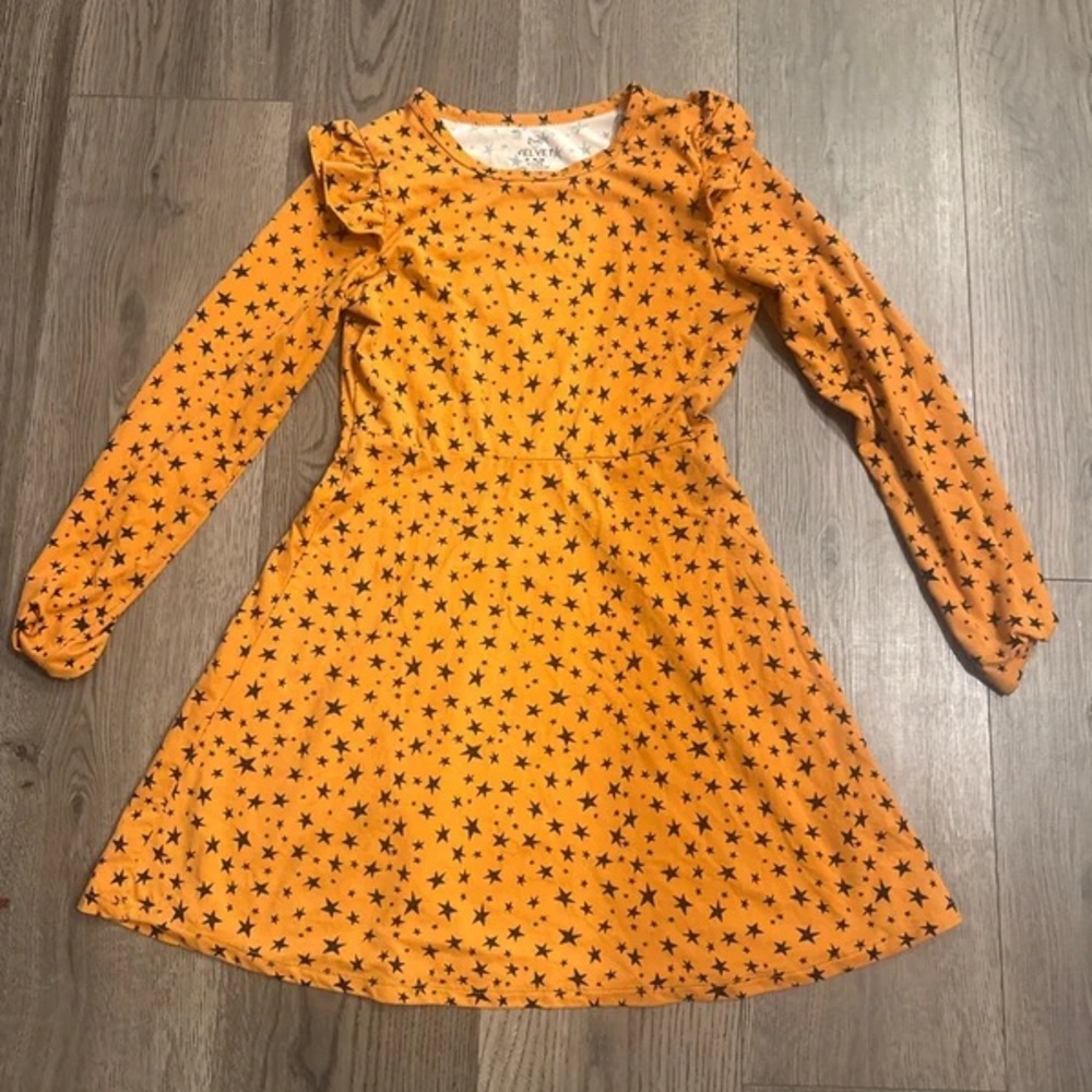 Girls' Star Print Long Sleeve Dress - Orange